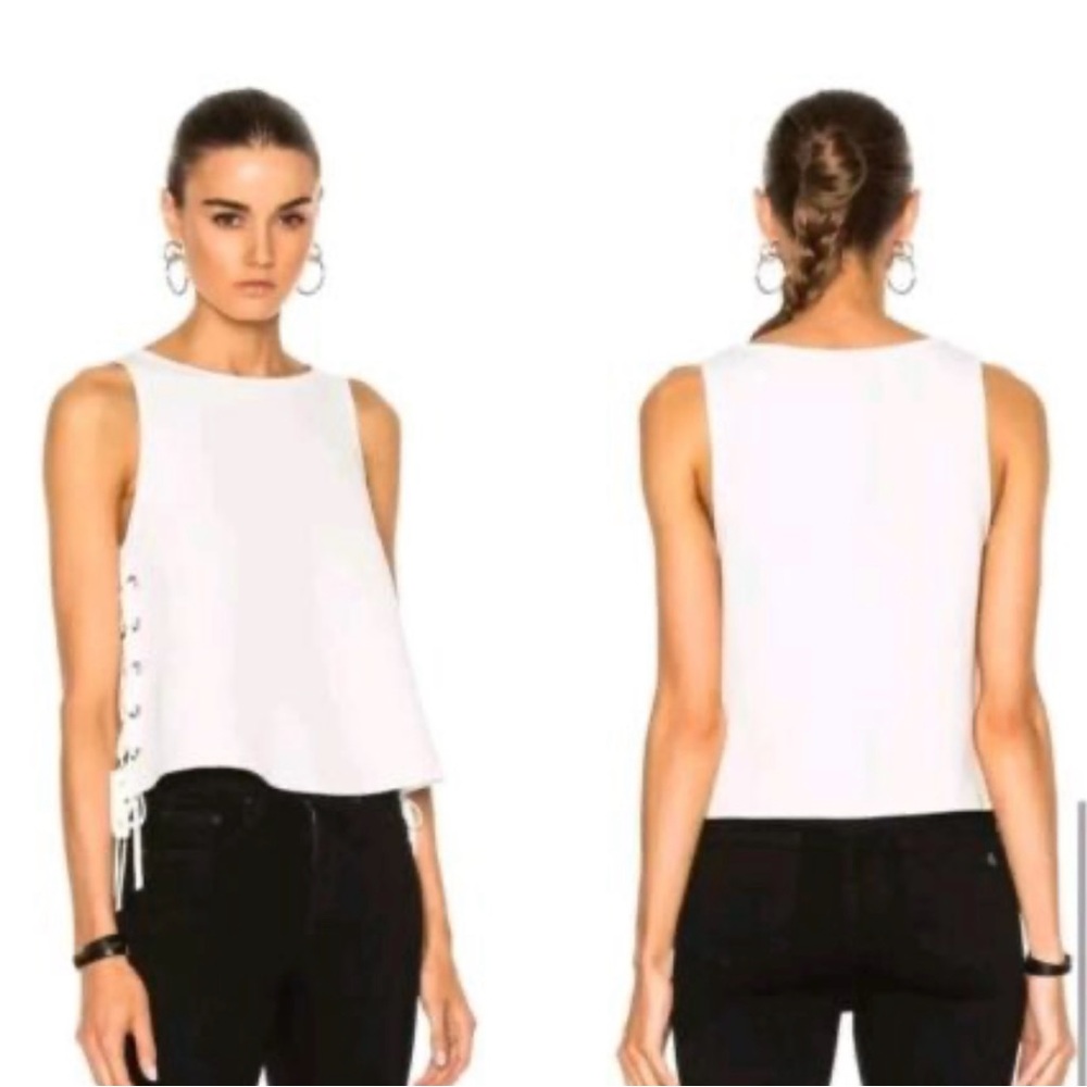 White Sleeveless Top with Side Lace-Up